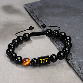 Bracelet élégant en perles d'obsidienne naturelle avec chiffres 000-999 - diamètre 10 mm