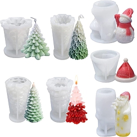 DIY Silicone 3D Candle Statue Molds, for Portrait Sculpture Scented Candle Making, Christmas Tree/Snowman/Santa Claus