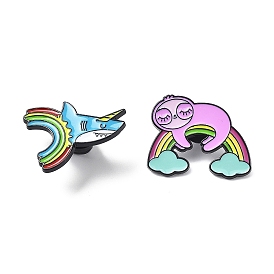 Animal & Rainbow Enamel Pins, Electrophoresis Black Alloy Cartoon Brooch for Backpack Clothes, Sharks/Sloths