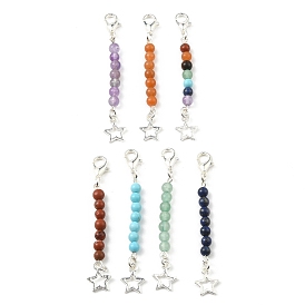 Gemstone Beaded Pendant Decoration, with Zinc Alloy Lobster Claw Clasps and Alloy Star Charms