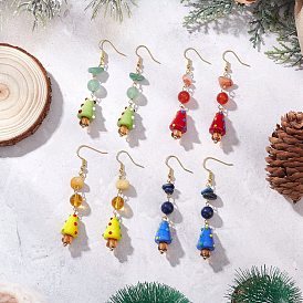 4 пары латунных серег-грибов, с натуральными драгоценными камнями и подвесками ручной работы в технике лэмпворк, золотые