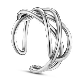 SHEGRACE 925 Sterling Silver Cuff Finger Ring, Criss Cross Ring, with Nest, Size 7
