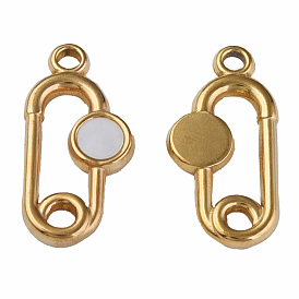 304 Stainless Steel Pendants, with White Shell, Oval