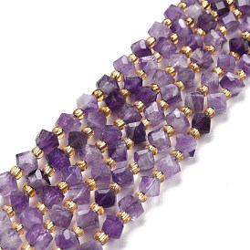 Natural Chevron Amethyst Beads Strands, with Seed Beads, Faceted, Diagonal Cube Beads
