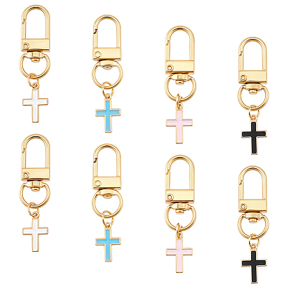 8шт 4 цвета сплав эмаль подвеска брелки, для брелков, кошелек, украшение для рюкзака, крестик, золотые