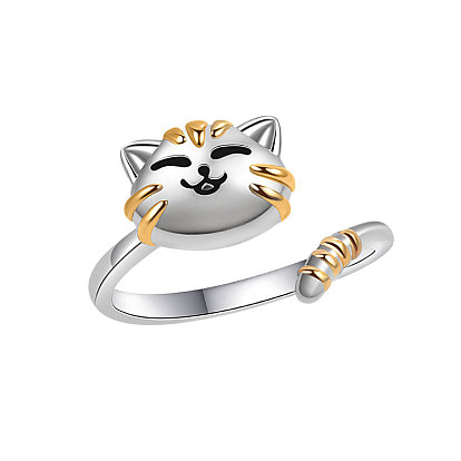 Adjustable Opening Brass with Enamel Ring, Rotating Ring, Cat