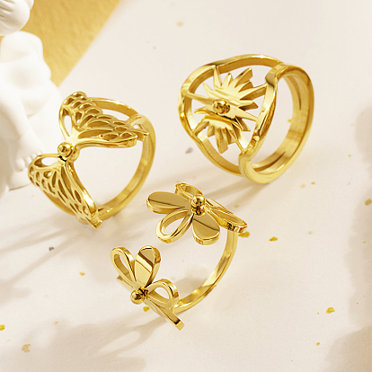 Регулируемые 304 манжеты/кольца для пальцев из нержавеющей стали для женщин, реальный 18 k позолоченный