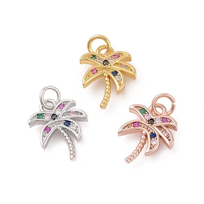 Brass Micro Pave Cubic Zirconia Pendants, Cadmium Free & Lead Free, Coconut Tree
