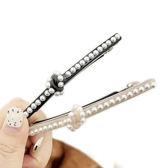 Заколки для волос из ацетата целлюлозы с пластиковыми жемчужинами, прямоугольные