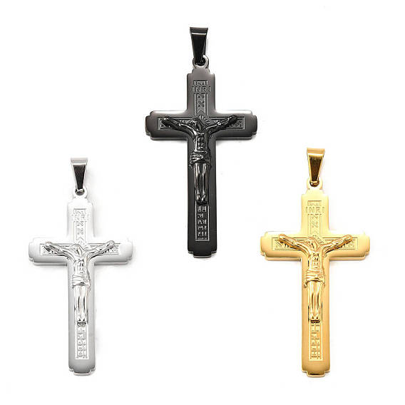 304 из нержавеющей стали большие кулоны, подвеска в виде креста-распятия, с 201 держателями для ледоруба из нержавеющей стали, ионное покрытие (ip)