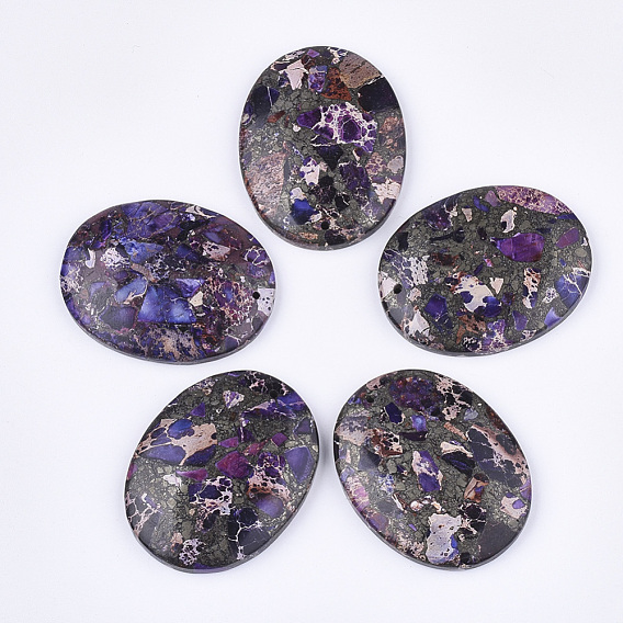 Synthetic Gold Line Regalite/Imperial Jasper/Sea Sediment Jasper Pendants, Dyed, Oval