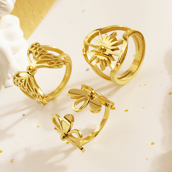 Регулируемые 304 манжеты/кольца для пальцев из нержавеющей стали для женщин, реальный 18 k позолоченный