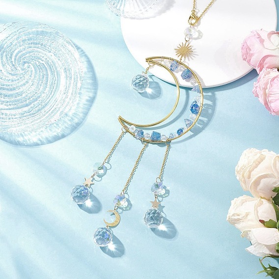 Подвесные ловцы солнца из натурального кварца и латуни, стеклянная круглая кисточка для декора на открытом воздухе и в саду