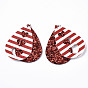 PU Leather Big Pendants, with Sequins/ Paillettes and Platinum Tone Iron Jump Rings, Teardrop with Heart