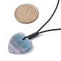 Natural Fluorite Pendant Necklace with Cowhide Leather Cords, Mixed Shape