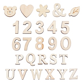 Gorgecraft Pine Wood Alphabet Cabochons, Laser Cut Wood Shapes, Undyed, 26 Letters & 
Number & Mixed Shapes