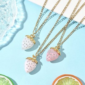 3 шт. ожерелья с подвесками из акриловых страз, клубника, с 304 цепочкой из нержавеющей стали Figaro