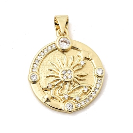 Латунные микропаве прозрачные подвески с фианитом, плоские круглые прелести, долговечный, стойки покрытие, без свинца и без кадмия