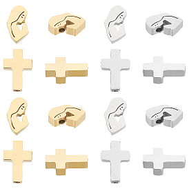 16Pcs 2 Style 304 Stainless Steel Beads, Virgin Mary and Cross