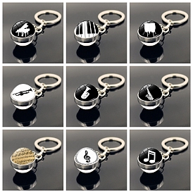 Alloy Pendant Keychain, Musical Theme Glass Ball Keychains