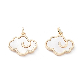 Rack Plating Brass Pendants, Cloud Charms with Shell, Long-Lasting Plated, with Jump Ring