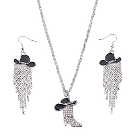 Ожерелья с подвесками из железа и наборы серег из сплава, с подвесками в виде ковбойской шляпы из сплава стекла