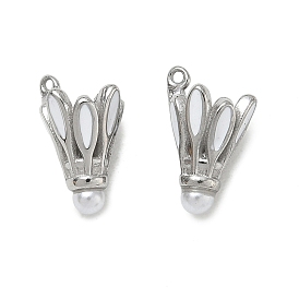 304 Stainless Steel with White Enamel Charms, Badminton Charms