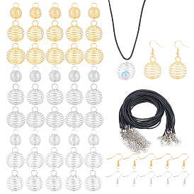PandaHall Elite DIY Wire Pendants Jewelry Set Making Kit, Including Iron Spiral Bead Cage Pendants, Brass Earring Hooks, Waxed Cord Necklace Making, for DIY Earring Necklace Making