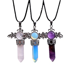 Gemstone Pointed Big Pendants, Platinum Plated Matel Wing Faceted Bullet Charms