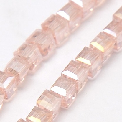 Electroplate Glass Bead Strands, AB Color Plated, Faceted, Cube