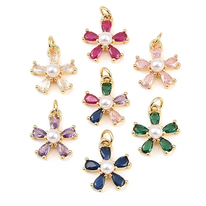 Подвески из латуни с микропаве из кубического циркония и пластиковыми жемчужинами, , золотые