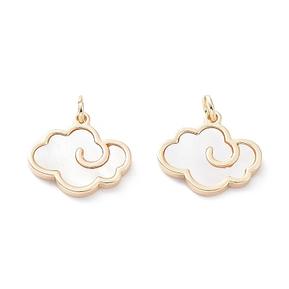 Rack Plating Brass Pendants, Cloud Charms with Shell, Long-Lasting Plated, with Jump Ring