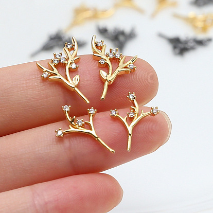 Brass Micro Pave Clear Cubic Zirconia Head Pins, for Ghost Witch Baroque Pearl Making, Antler