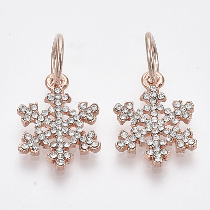 Alloy Pendants, with Crystal Rhinestone, Snowflake, Rose Gold