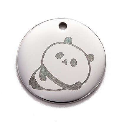 Stainless Steel Pendant, Flat Round with Panda