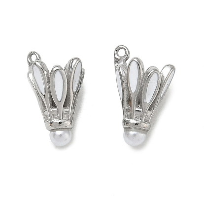 304 Stainless Steel with White Enamel Charms, Badminton Charms