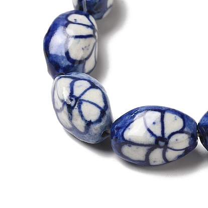 Handmade Porcelain Beads, Oval with Flower