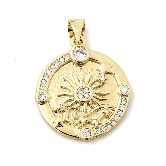 Латунные микропаве прозрачные подвески с фианитом, плоские круглые прелести, долговечный, стойки покрытие, без свинца и без кадмия