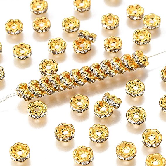 Латунные бусины разделители для поставки стразов, класс AAA, волнистый край, без никеля , золото , рондель, 6x3 мм, отверстие : 1 мм