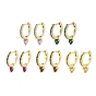 Brass Pave Cubic Zirconia Heart Hoop Earrings for Women, Real 18K Gold Plated