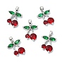 SHEGRACE Brass Cubic Zirconia Charms, Cheery Charms, Cadmium Free & Lead Free & Nickel Free, Red
