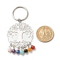 201 Stainless Steel Filigree Pendants Keychains, with 7 Color Faceted Gemstone Beads, 304 Stainless Steel Split Key Rings & Open Jump Rings, Tree of Life