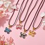 Alloy Enamel Butterfly Pendant Necklaces, with Cowhide Leather Cord