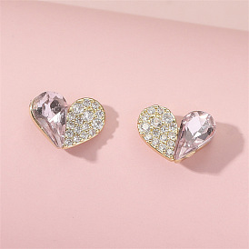 Sweet Pink Diamond Heart Earrings for Women, Minimalist and Cold Style Jewelry