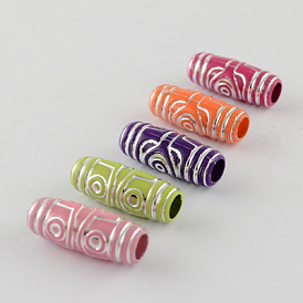 Plating Acrylic Beads, Metal Enlaced, Barrel, 27x11mm, Hole: 6mm, about 330pcs/500g