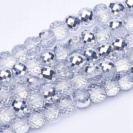 Electroplate Transparent Glass Beads Strands, Half Plated, Faceted, Drum