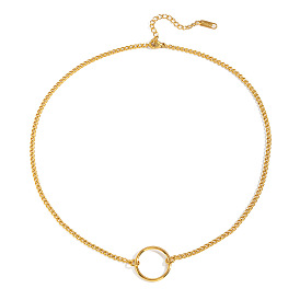 304 Stainless Steel Ring Pendant Twisted Chain Necklaces for Women