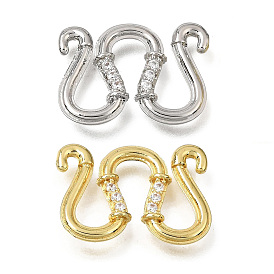 Brass Micro Pave Clear Cubic Zirconia M-Hook Clasps, Rack Plating