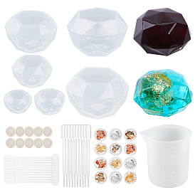 Olycraft DIY Diamond Silicone Molds, Resin Casting Molds, for UV Resin, Epoxy Resin Jewelry Making, with UV Gel Nail Art Tinfoil, Plastic Round Stirring Rod & Transfer Pipettes, Latex Finger Cots