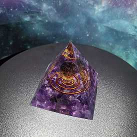 Orgonite Pyramid Resin Energy Generators, Reiki Natural Lapis Lazuli Chips & Cooper Wires Inside for Home Office Desk Decoration